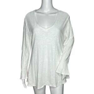 Cut Loose‎ Shirt Womens Medium White Bell Sleeve Neutral Bohemian Chic Lagenlook